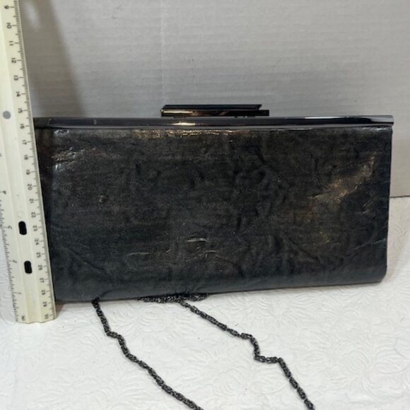 KATE LANDRY Sparkly Gray Evening Clutch Bag Purse w/Chain Strap 11"x5" - Picture 7 of 15